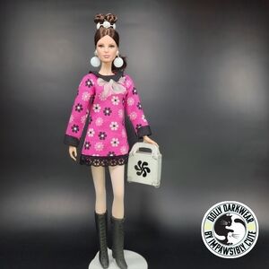 🎨 Pink 60s Mod Style Mini Dress Ensemble for Barbie, Poppy Parker, Francie Doll